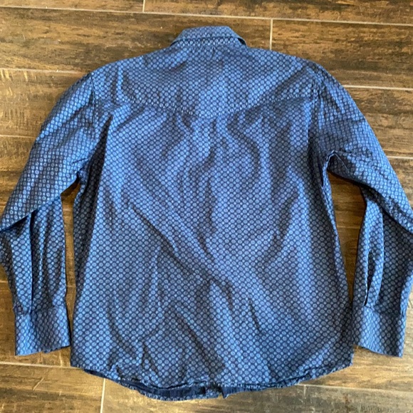 Rafter C Navy Print Pearl Snap Western Shirt Med - Picture 5 of 5